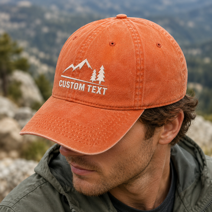 Custom Text Mountain Washed Cap, Personalized Hiking Hat for Outdoor Lovers - Washed Cap - lifestyle view 8