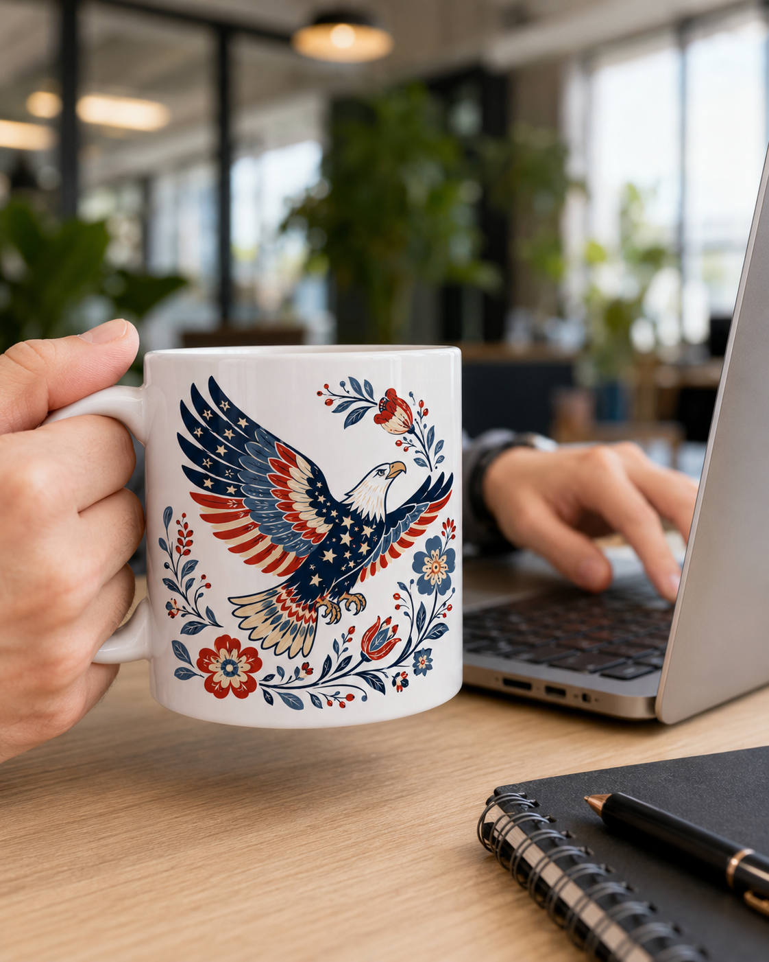 Patriotic Eagle Coffee Mug, Americana Folk Art Bird Gift - Mug - detail view