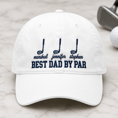 Best Dad By Par Washed Cap, Personalized Golf Dad Hat for Father's Day - Washed Cap - detail view