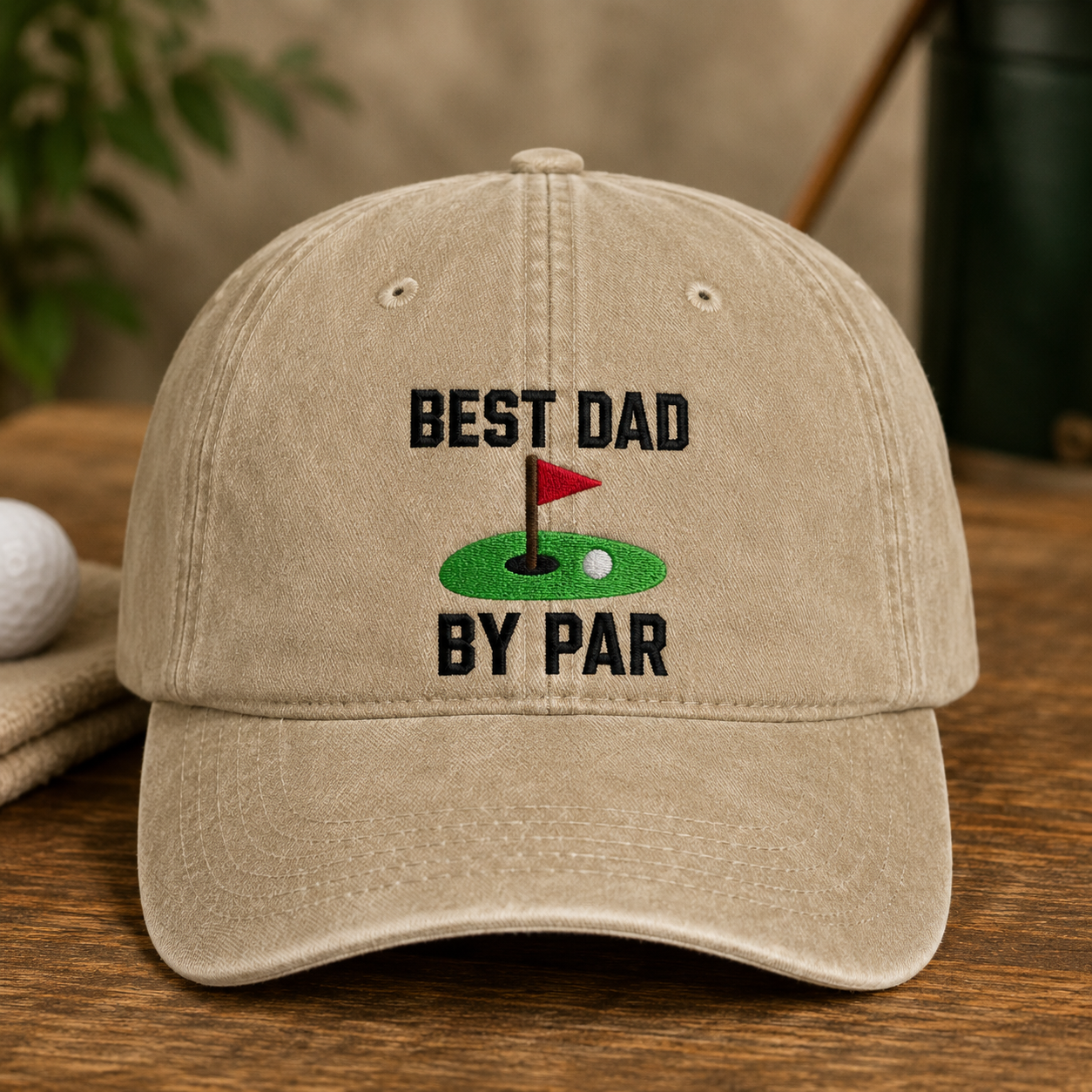 Best Dad By Par Washed Cap, Golf Father's Day Hat for Course-Loving Dads - Washed Cap - front view