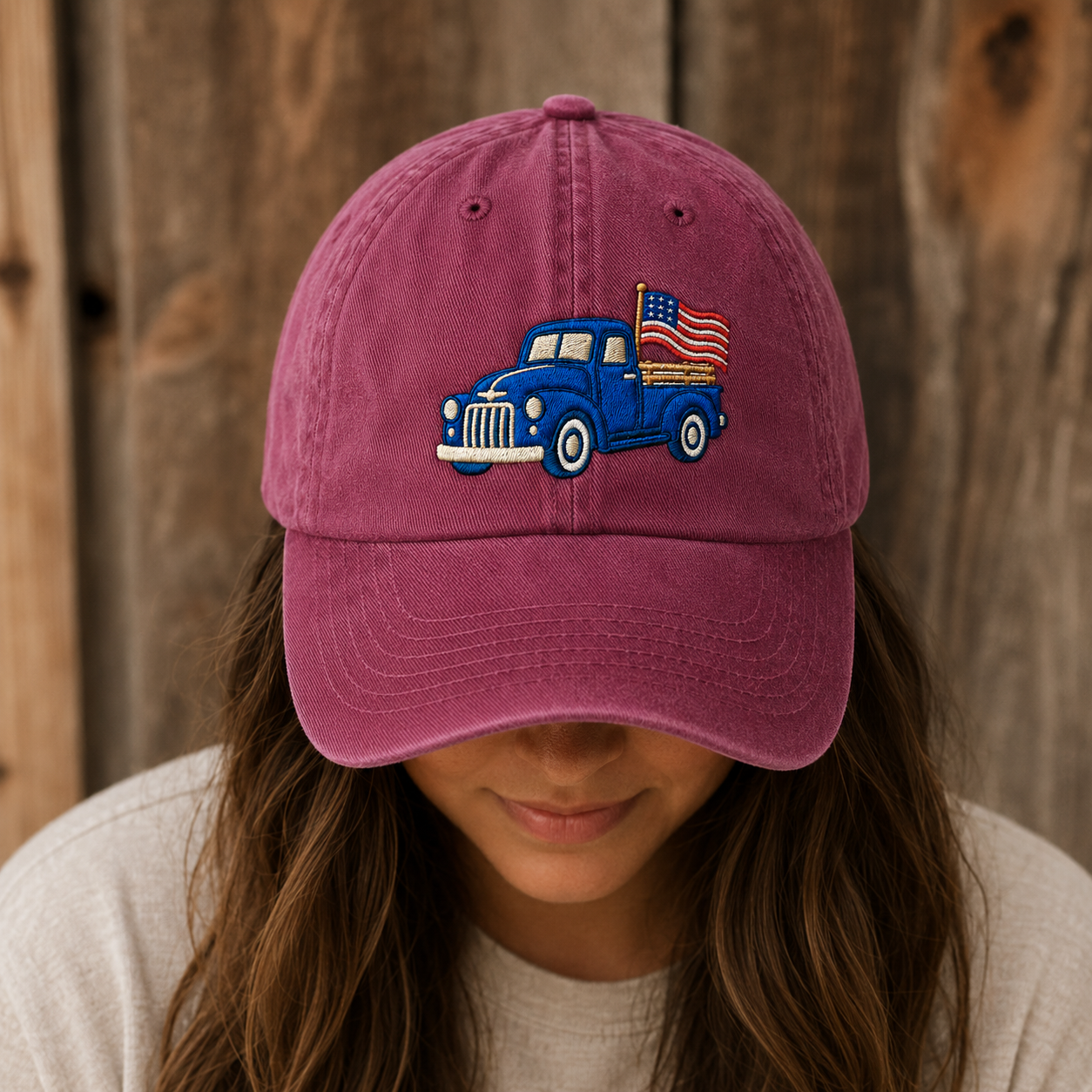 Blue Pickup Truck American Flag Washed Cap, Rustic July Fourth Dad Gift - washed cap - lifestyle view 6