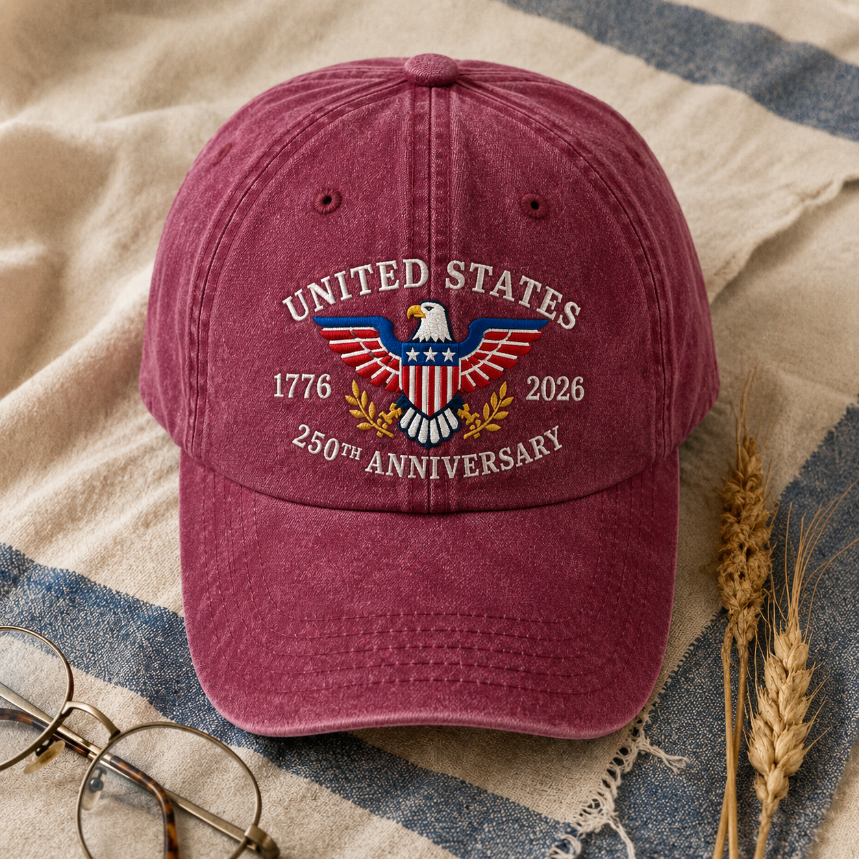 United States 250th Anniversary Washed Cap, 1776 2026 Patriotic Eagle Hat - washed cap - lifestyle view 5