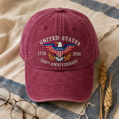 United States 250th Anniversary Washed Cap, 1776 2026 Patriotic Eagle Hat - washed cap - lifestyle view 5