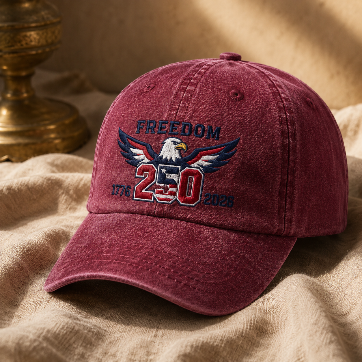 Freedom 250 Washed Cap, Patriotic Eagle 1776 2026 America Hat - washed cap - lifestyle view 4
