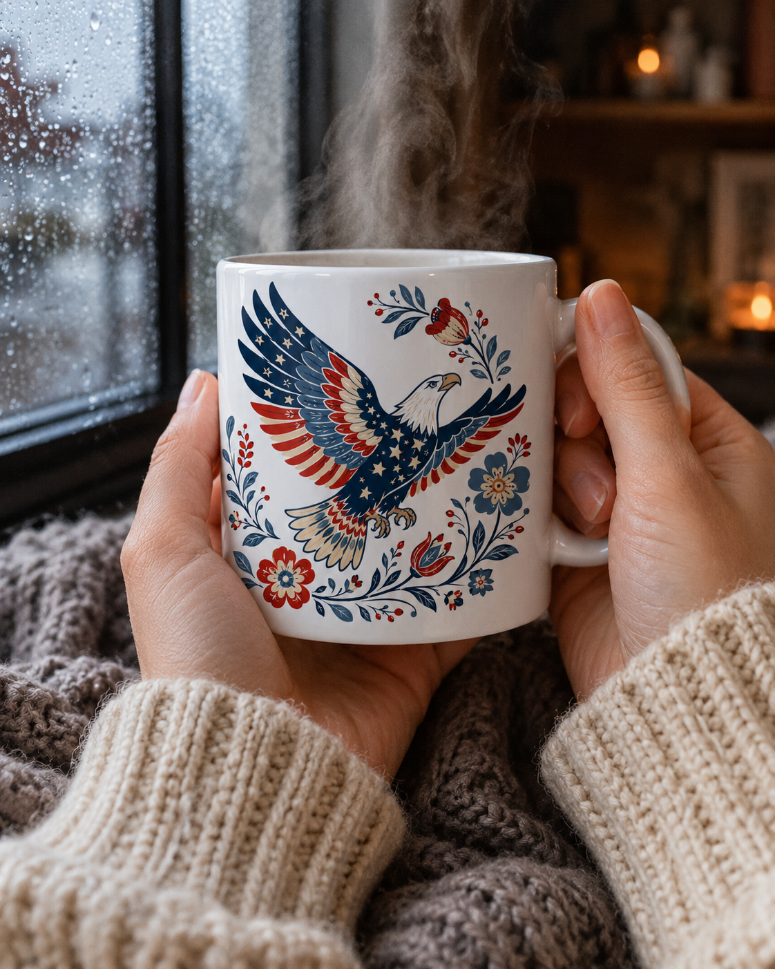 Patriotic Eagle Coffee Mug, Americana Folk Art Bird Gift - Mug - lifestyle view 6