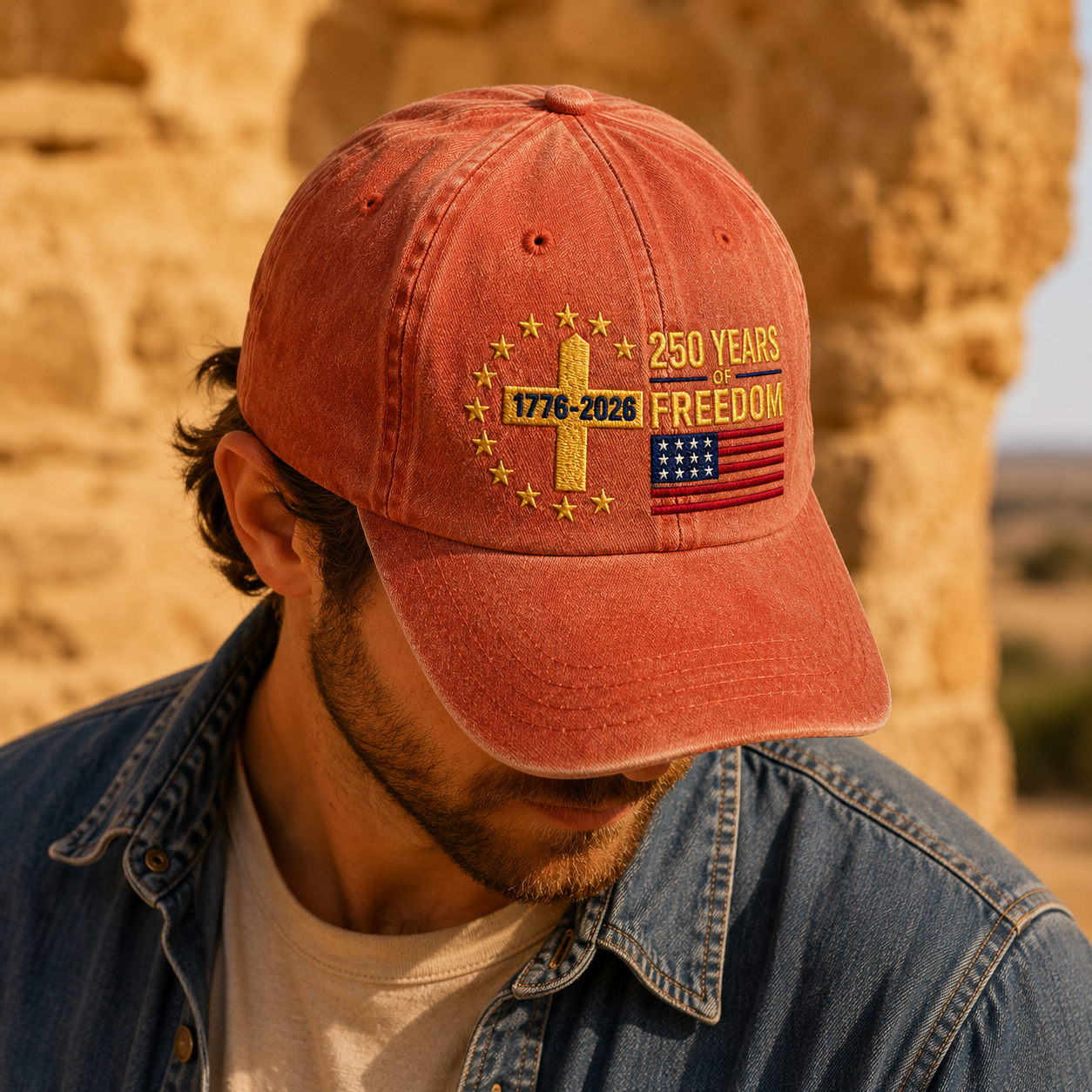 250 Years of Freedom Washed Cap, 1776-2026 USA Anniversary Hat - washed cap - lifestyle view 9