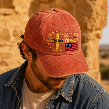 250 Years of Freedom Washed Cap, 1776-2026 USA Anniversary Hat - washed cap - lifestyle view 9