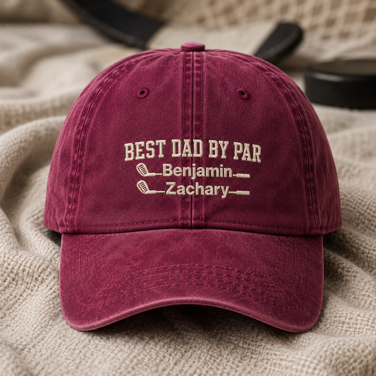 Dad By Par Washed Cap, Golf Dad Hat, Personalized Kids Names Father's Day Gift - Washed Cap - lifestyle view 2