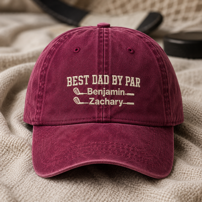Dad By Par Washed Cap, Golf Dad Hat, Personalized Kids Names Father's Day Gift - Washed Cap - lifestyle view 2