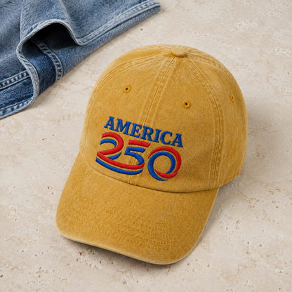 America 250 Washed Cap, Red Blue Embroidered Patriotic Dad Hat - washed cap - lifestyle view 5
