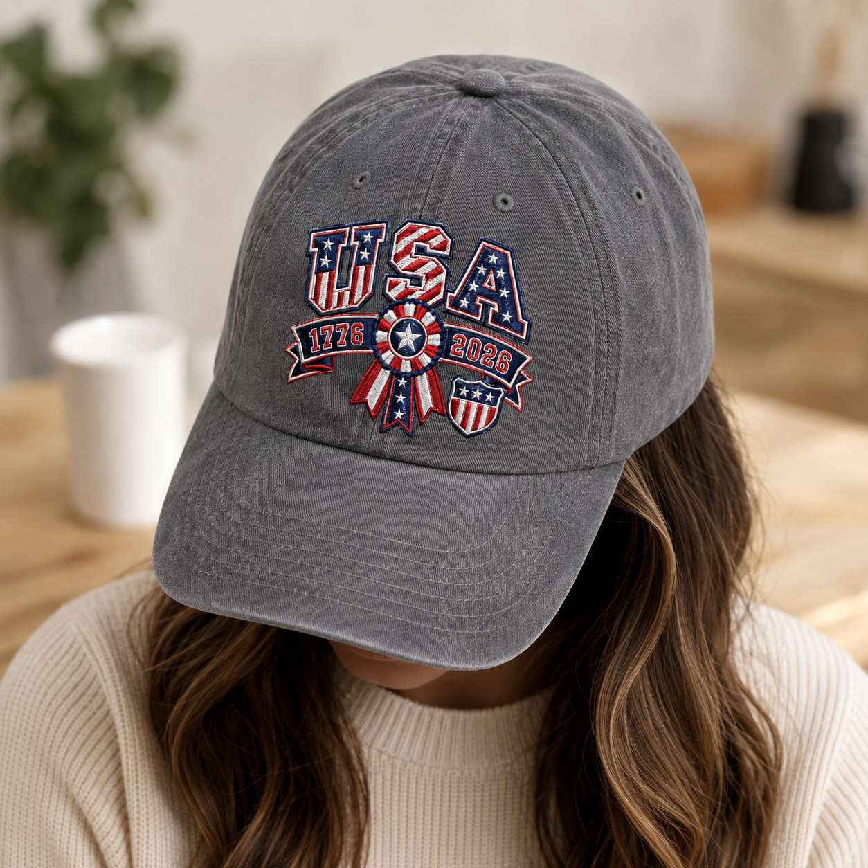 USA 1776 2026 Washed Cap, Patriotic 250th Anniversary Hat - washed cap - lifestyle view 9