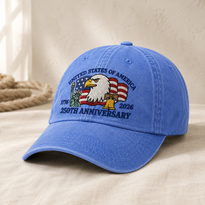 United States of America 250th Anniversary Washed Cap, 1776 2026 Patriotic Eagle Hat - washed cap - lifestyle view 4