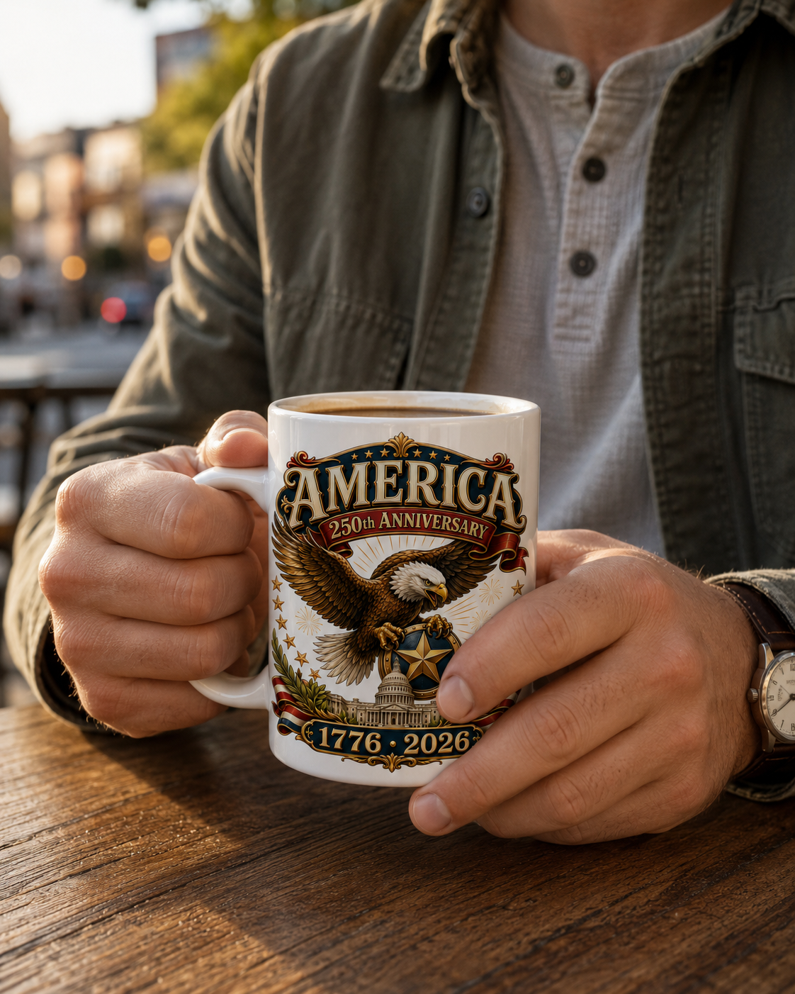 America 250th Anniversary Coffee Mug, Patriotic Eagle 1776 2026 Ceramic Cup - Mug - detail view
