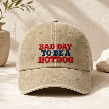 Bad Day To Be A Hotdog Washed Cap, Funny Cookout Hat for Bbq Fans - washed cap - front view