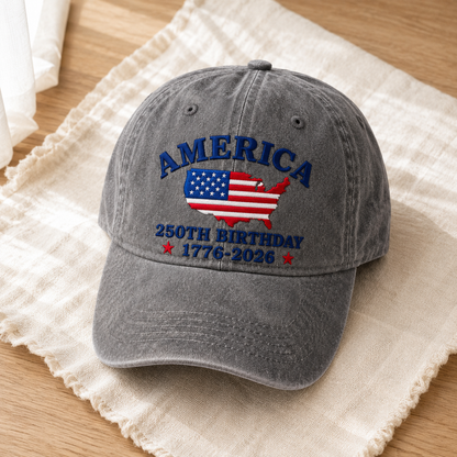 America 250th Birthday Washed Cap, Patriotic USA 1776-2026 Gift - washed cap - lifestyle view 4