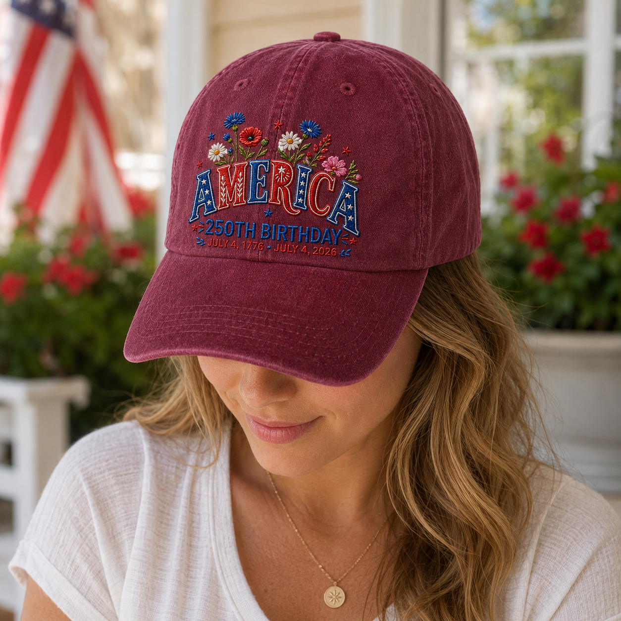 America 250th Birthday Washed Cap, Patriotic USA July 4 2026 Gift - washed cap - lifestyle view 6