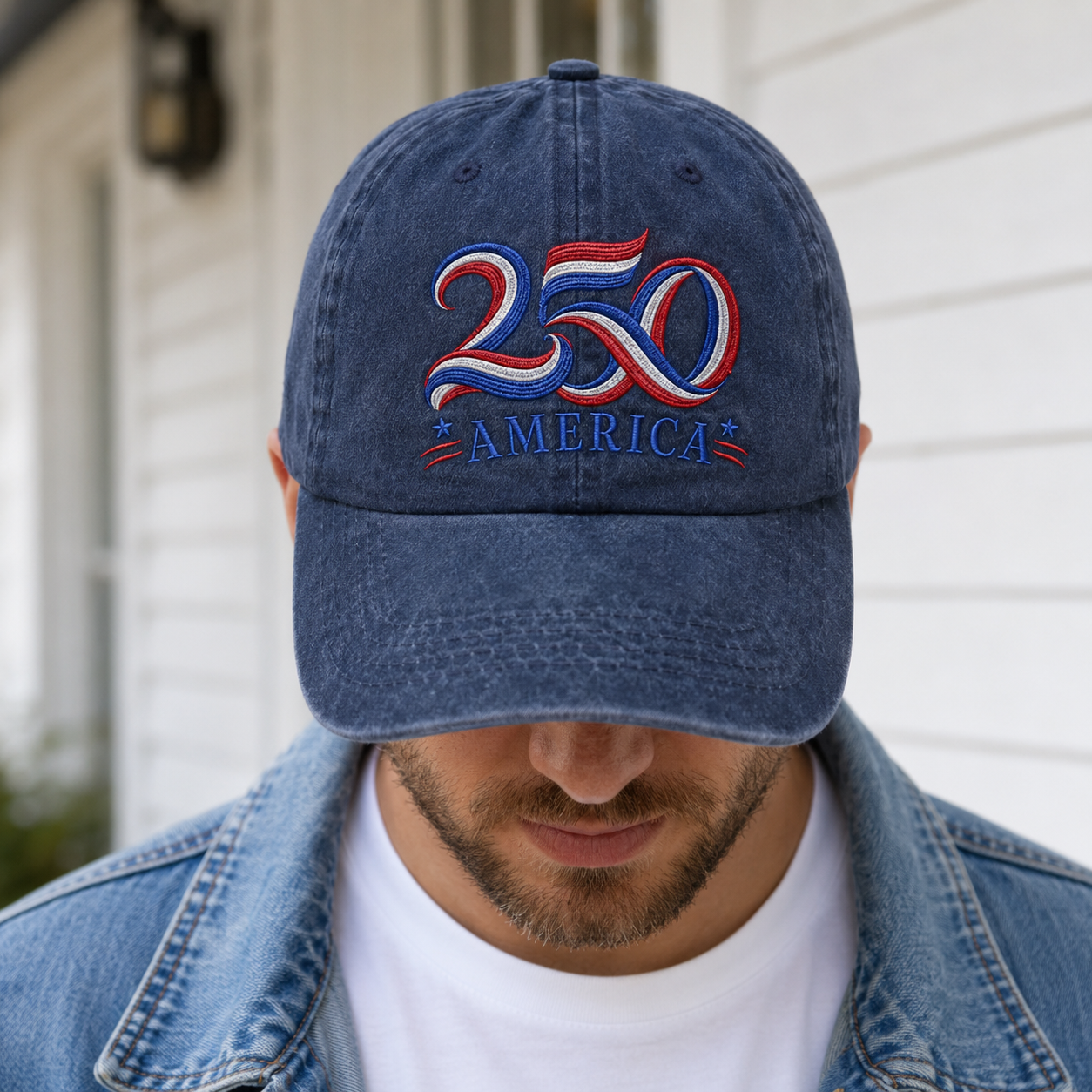 250 America Washed Cap, Patriotic 250th Anniversary USA Hat - washed cap - lifestyle view 4
