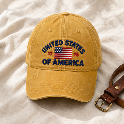 United States of America Washed Cap, 1776 Embroidered Flag Baseball Hat, Patriotic Gift - washed cap - lifestyle view 4