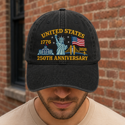 United States 1776 2026 250th Anniversary Washed Cap, Patriotic America Birthday Hat - washed cap - lifestyle view 6