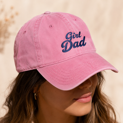 Girl Dad Washed Cap, Navy Embroidered Script Hat for Father's Day - Washed Cap - lifestyle view 4