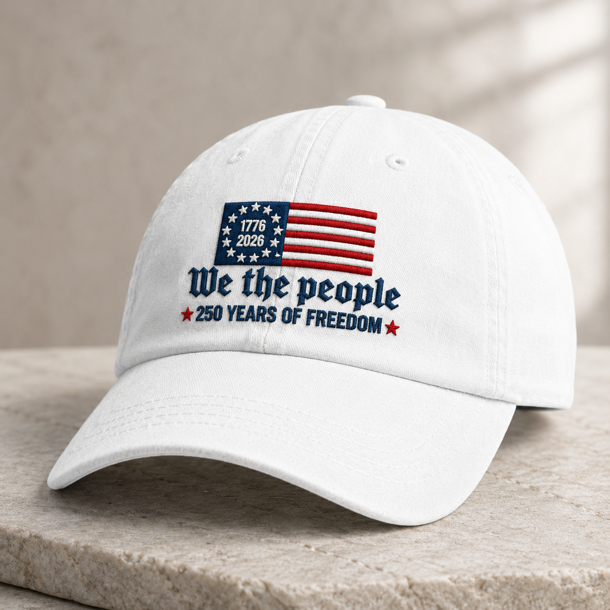 We the People 250 Years Freedom Washed Cap, Patriotic 1776 2026 America Bicentennial Hat - washed cap - lifestyle view 2