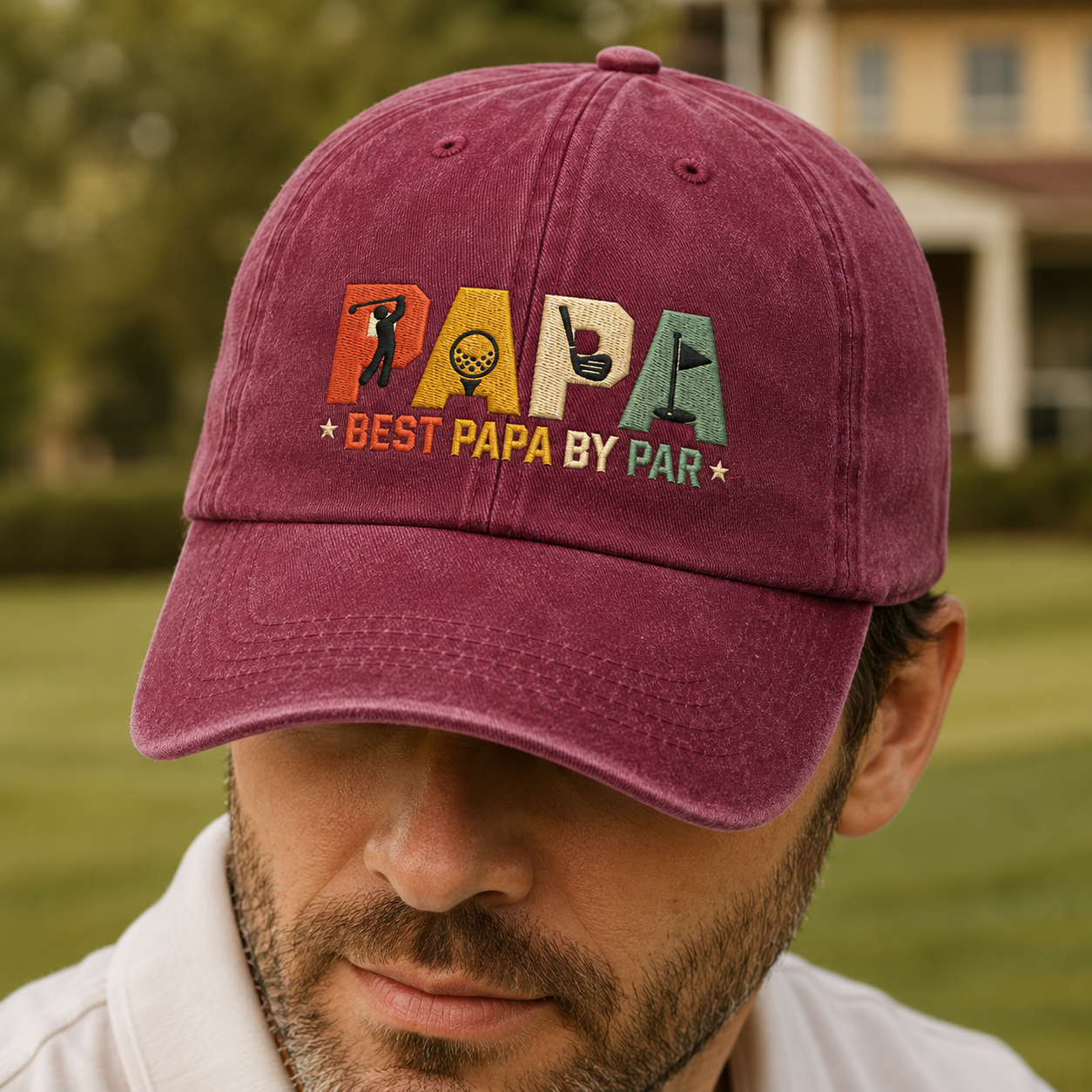 Best Papa By Par Washed Cap, Golf Grandpa Embroidered Hat Gift - Washed Cap - lifestyle view 3