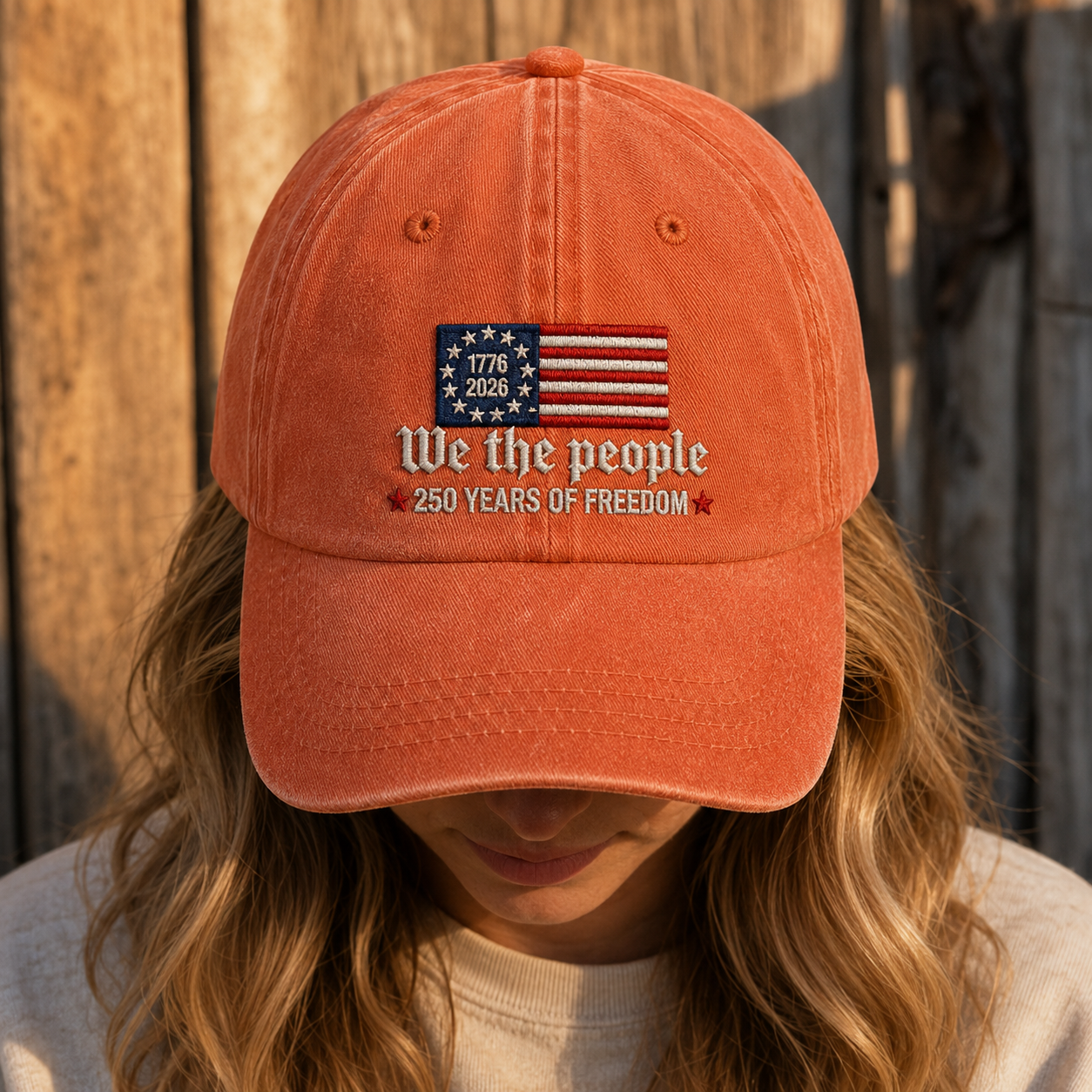 We the People 250 Years Freedom Washed Cap, Patriotic 1776 2026 America Bicentennial Hat - washed cap - detail view