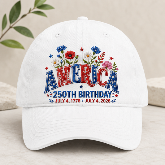 America 250th Birthday Washed Cap, Patriotic USA July 4 2026 Gift - washed cap - front view
