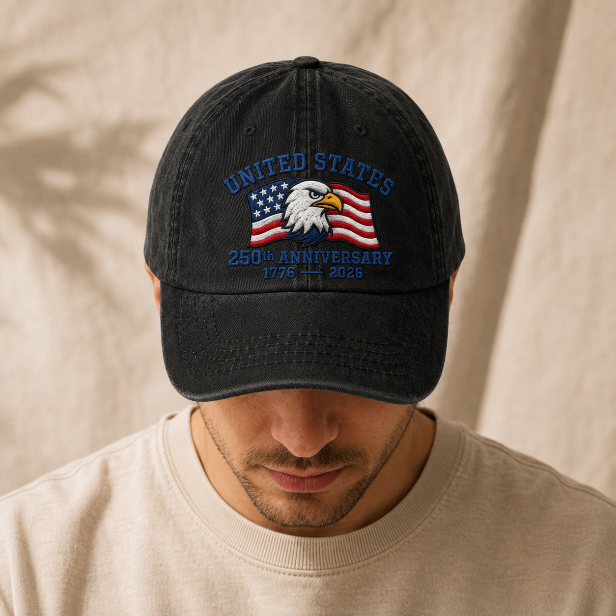 United States 250th Anniversary Washed Cap, Eagle Flag 1776 2026 Patriotic Hat - washed cap - lifestyle view 8
