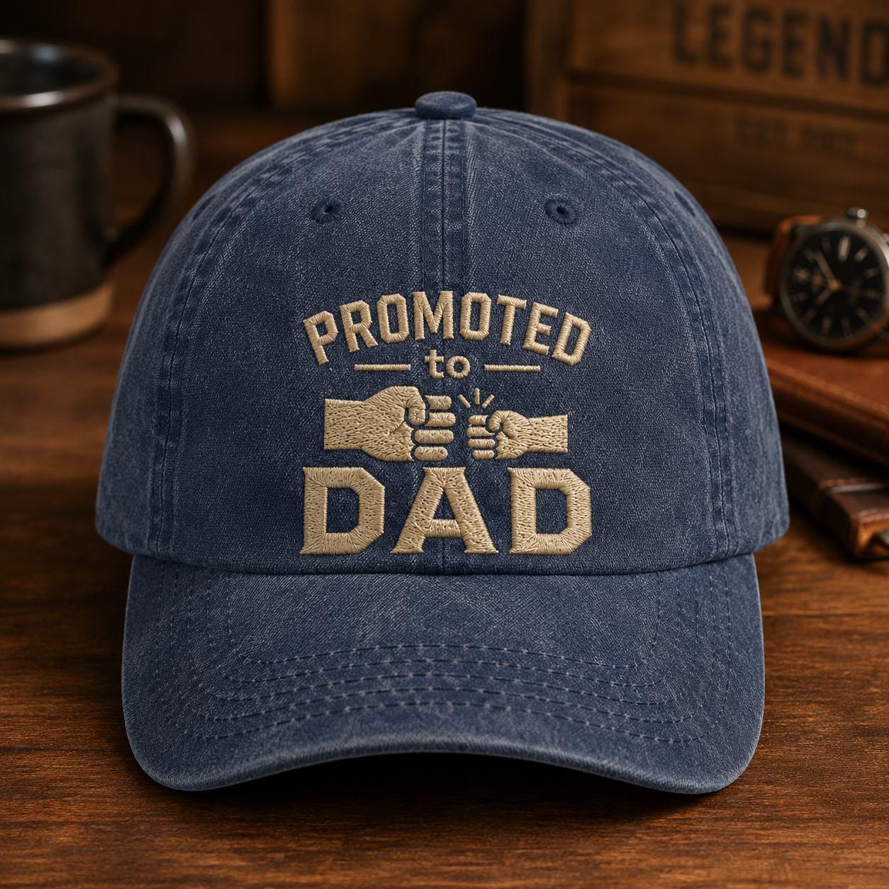 Promoted to Dad Washed Cap, New Father Baseball Hat Gift - Washed Cap - front view