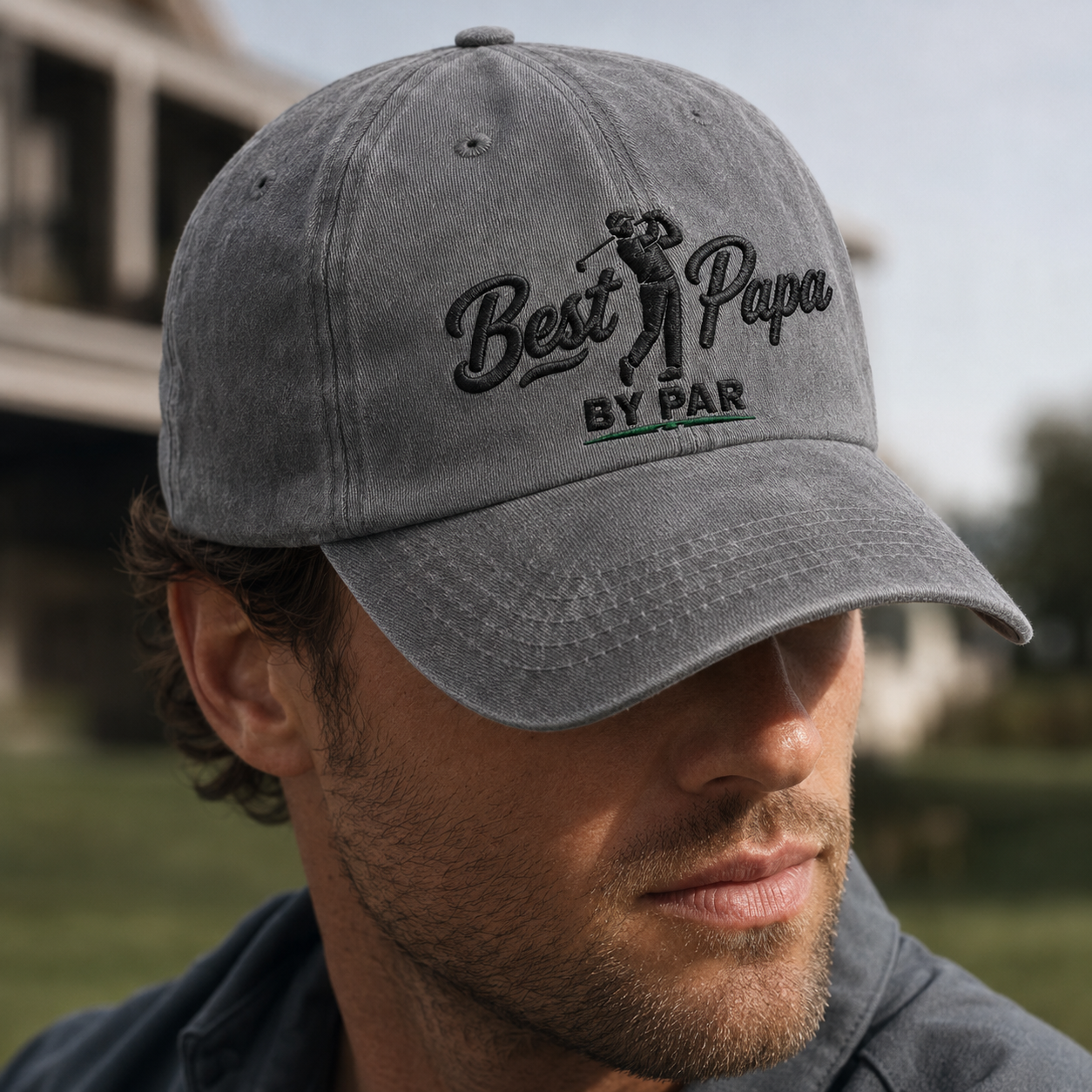 Best Papa By Par Washed Cap, Grandpa Golf Hat Father's Day Gift - Washed Cap - lifestyle view 4