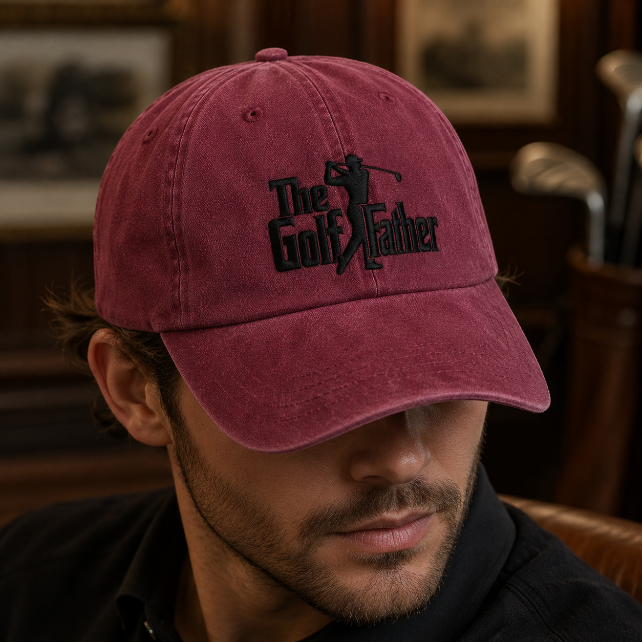 The Golf Father Washed Cap, Funny Golfer Dad Gift, Embroidered Hat for Course Days - Washed Cap - lifestyle view 3