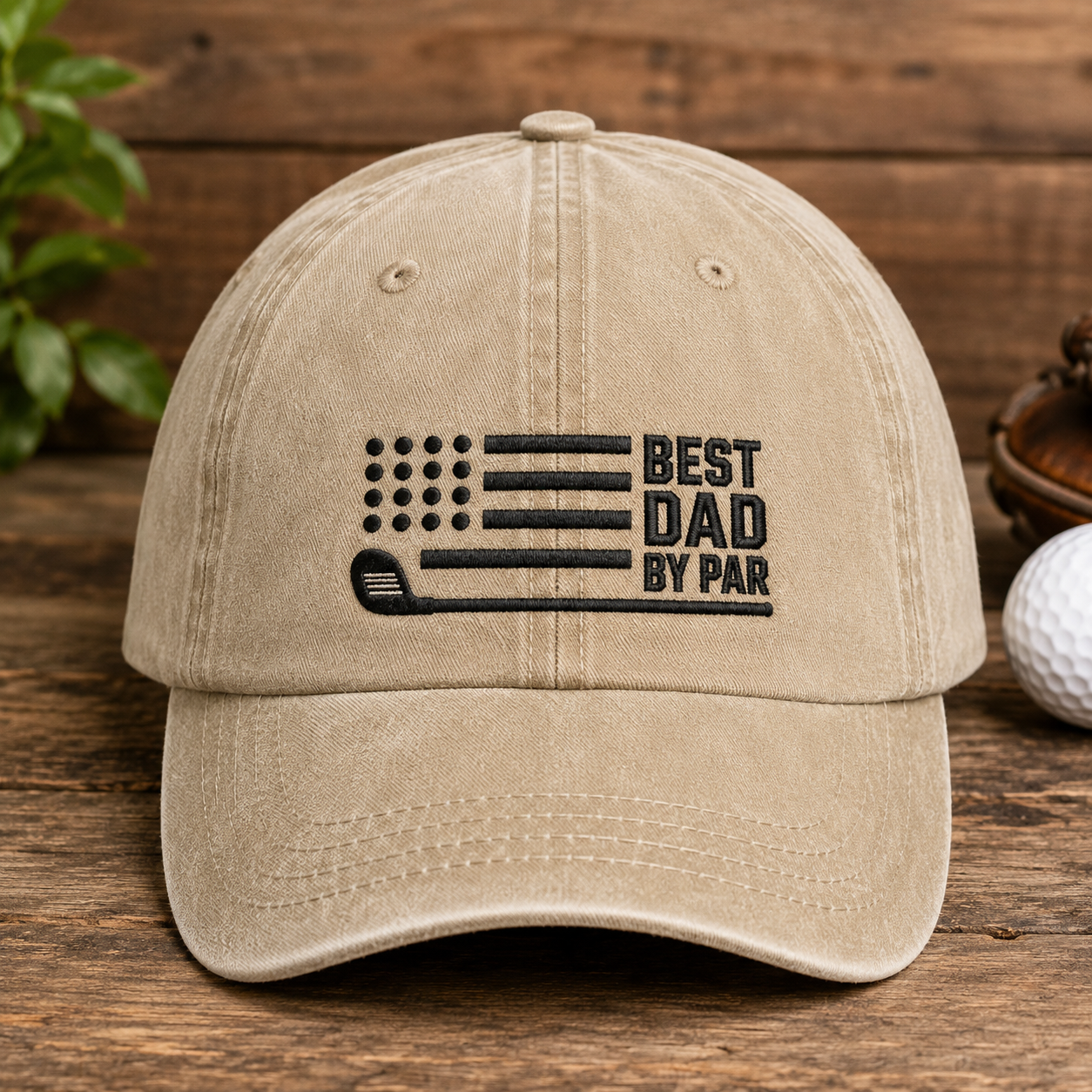 Dad By Par Golf Washed Cap, Funny Father's Day Hat for Golfers - Washed Cap - front view