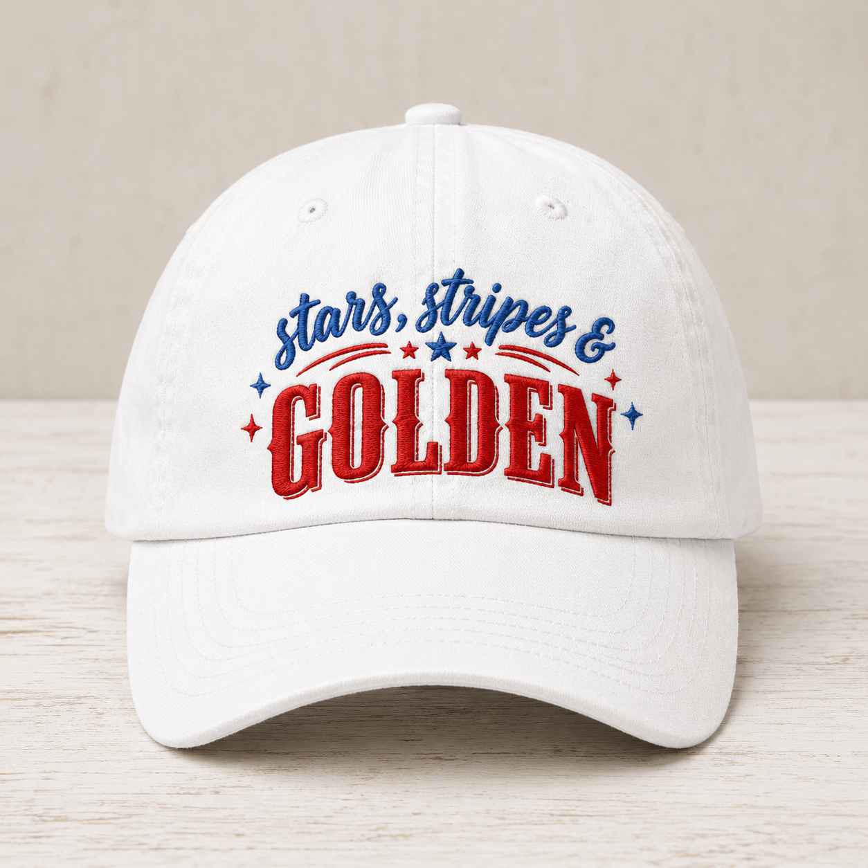 Stars, Stripes & Golden Washed Cap, Patriotic Baseball Hat - washed cap - front view