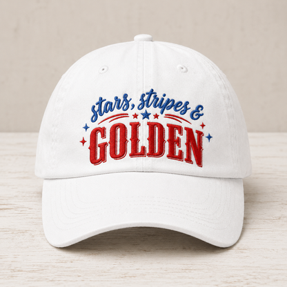 Stars, Stripes & Golden Washed Cap, Patriotic Baseball Hat - washed cap - front view