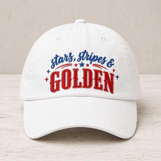 Stars, Stripes & Golden Washed Cap, Patriotic Baseball Hat - washed cap - front view
