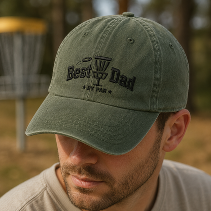 Best Dad By Par Disc Golf Hat, Father's Day Washed Cap Gift for Disc Golf Dad - Washed Cap - lifestyle view 3