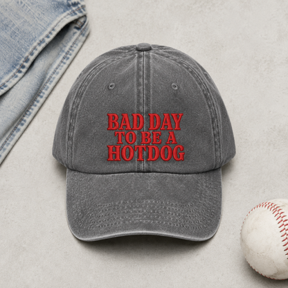 Bad Day to Be a Hotdog Washed Cap, Funny Hot Dog Quote Hat for Bbq Cookouts - washed cap - lifestyle view 5