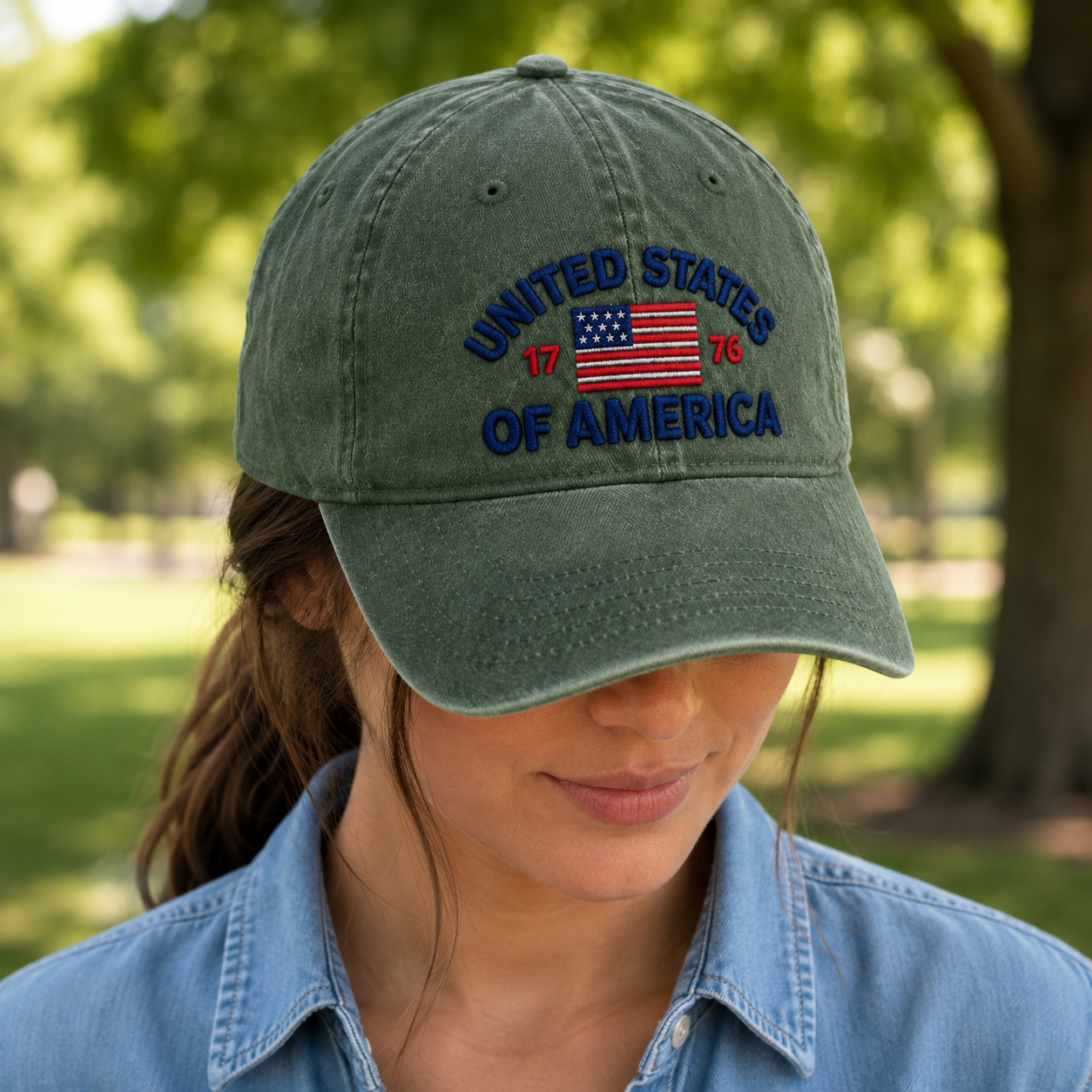 United States of America Washed Cap, 1776 Embroidered Flag Baseball Hat, Patriotic Gift - washed cap - lifestyle view 8