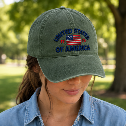 United States of America Washed Cap, 1776 Embroidered Flag Baseball Hat, Patriotic Gift - washed cap - lifestyle view 8