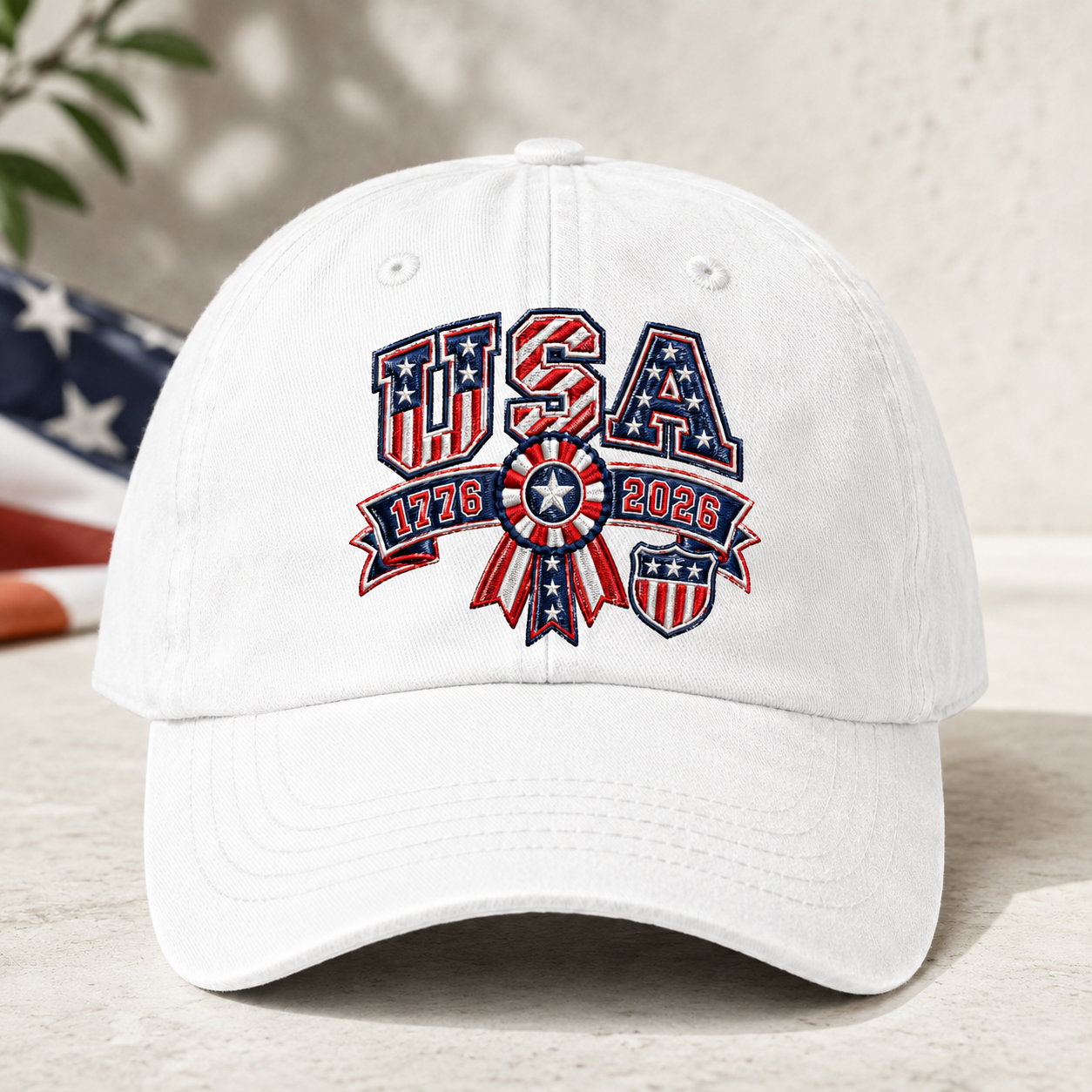 USA 1776 2026 Washed Cap, Patriotic 250th Anniversary Hat - washed cap - front view