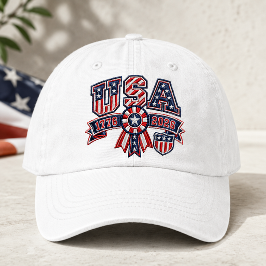 USA 1776 2026 Washed Cap, Patriotic 250th Anniversary Hat - washed cap - front view
