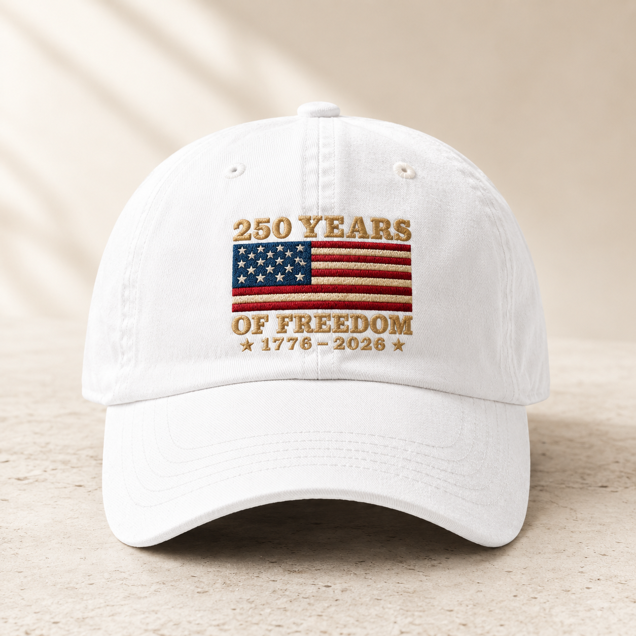 250 Years of Freedom Washed Cap, 1776-2026 American Flag 250th Anniversary Hat - washed cap - front view