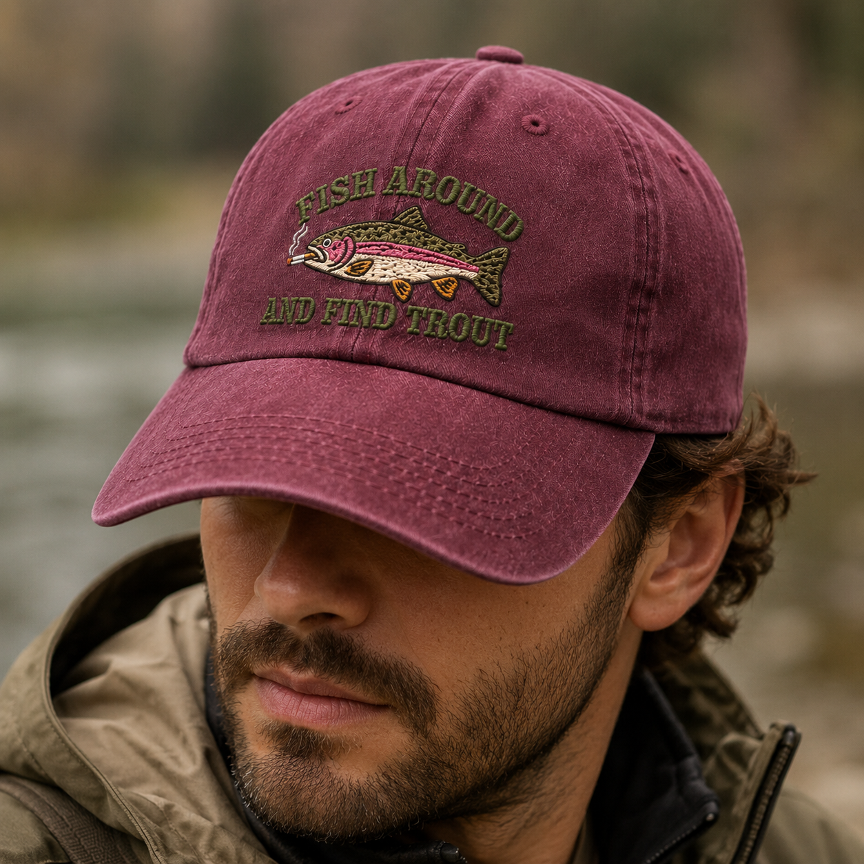 Fish Around And Find Trout Washed Cap, Funny Fishing Hat for Anglers - Washed Cap - lifestyle view 3