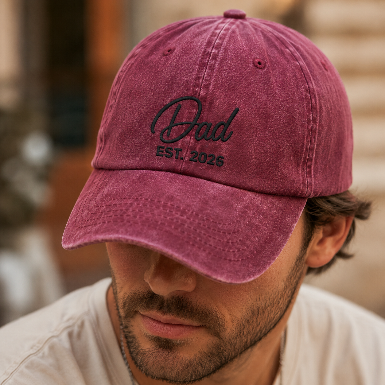 Dad Est. 2026 Washed Cap, New Father Baseball Hat, Father's Day Gift - Washed Cap - lifestyle view 6