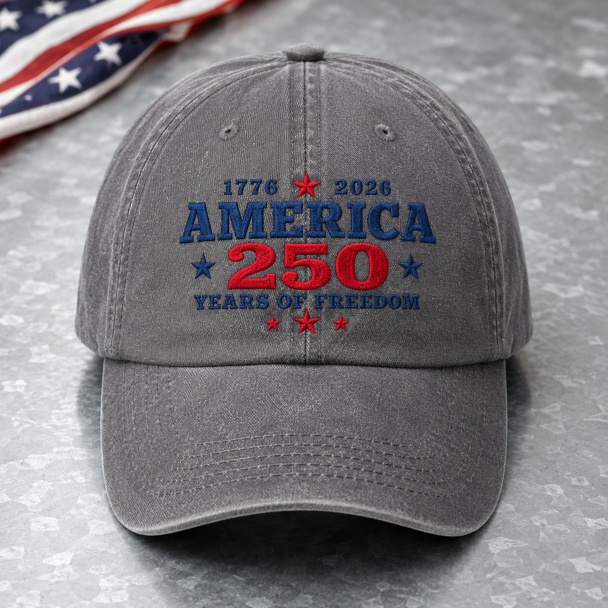 America 250 Years of Freedom Washed Cap, 1776 2026 Patriotic Hat - washed cap - lifestyle view 3