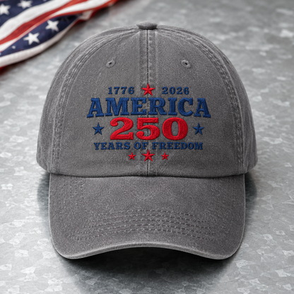 America 250 Years of Freedom Washed Cap, 1776 2026 Patriotic Hat - washed cap - lifestyle view 3