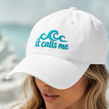 it calls me Wave Washed Cap, Coastal Vacation Embroidered Hat - Washed Cap - lifestyle view 4