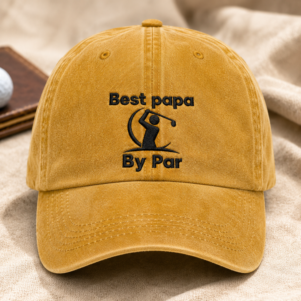 Papa By Par Golf Washed Cap, Embroidered Grandpa Golfer Hat for Fathers Day - Washed Cap - lifestyle view 2