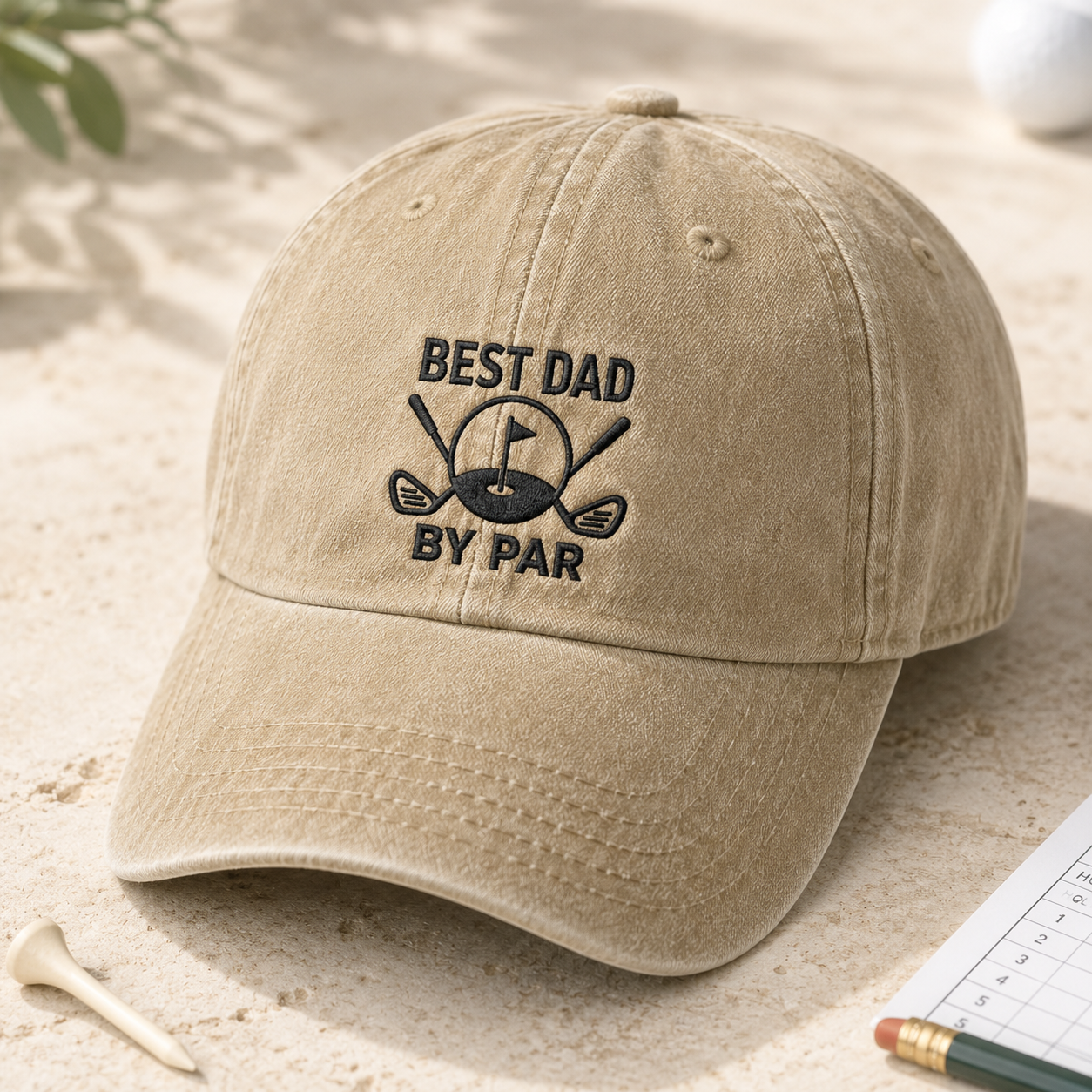 Best Dad By Par Washed Cap, Embroidered Golf Hat for Father's Day - Washed Cap - detail view